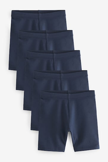 Navy Blue Longer Length 5 Pack Cotton Rich Stretch Cycle Shorts (3-16yrs)