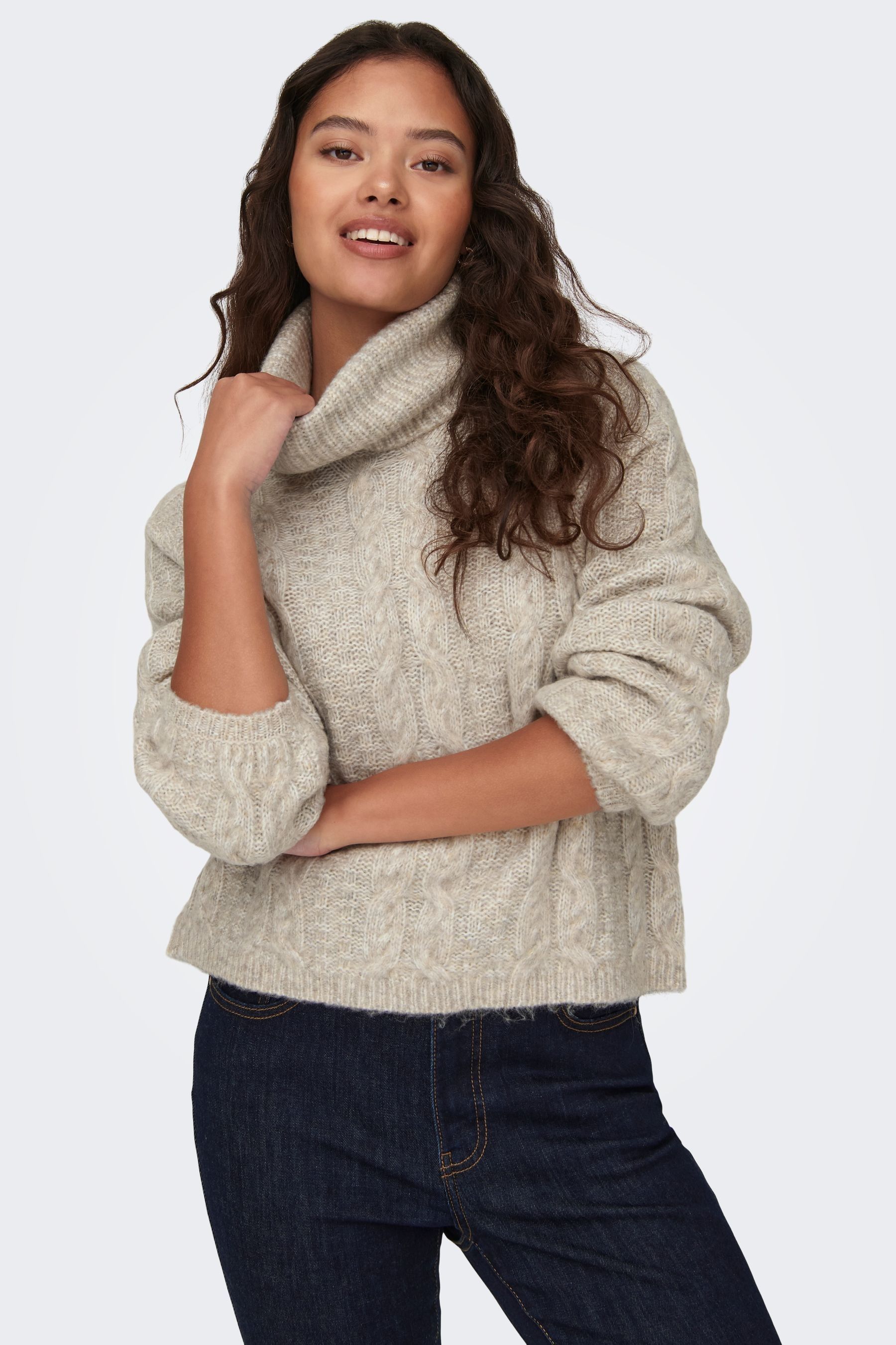 Buy JDY Cream Chunky Cable Knit Roll Neck Jumper from the Next UK