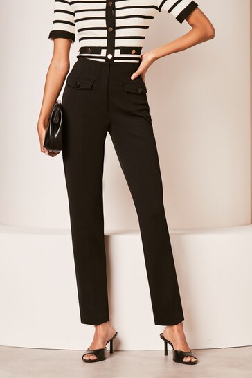 Lipsy Black Jersey Tapered Trouser With Button Detail