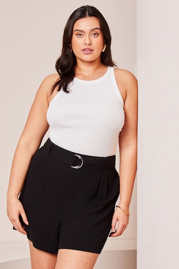 Lipsy Black Curve Belted Shorts With A Touch Of Linen