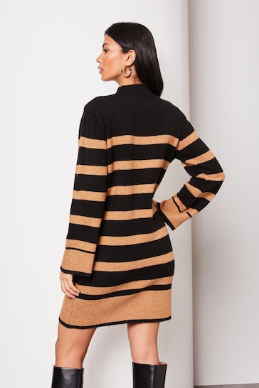 Lipsy Black Long Sleeve Stripe Knitted Jumper Dress