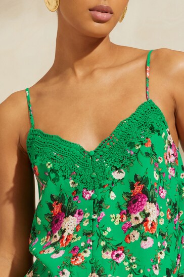 V&A | Love & Roses Green Lace Trim Camisole