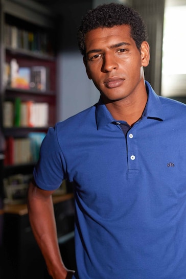 Savile Row Company Denim Blue Short Sleeve Polo Shirt