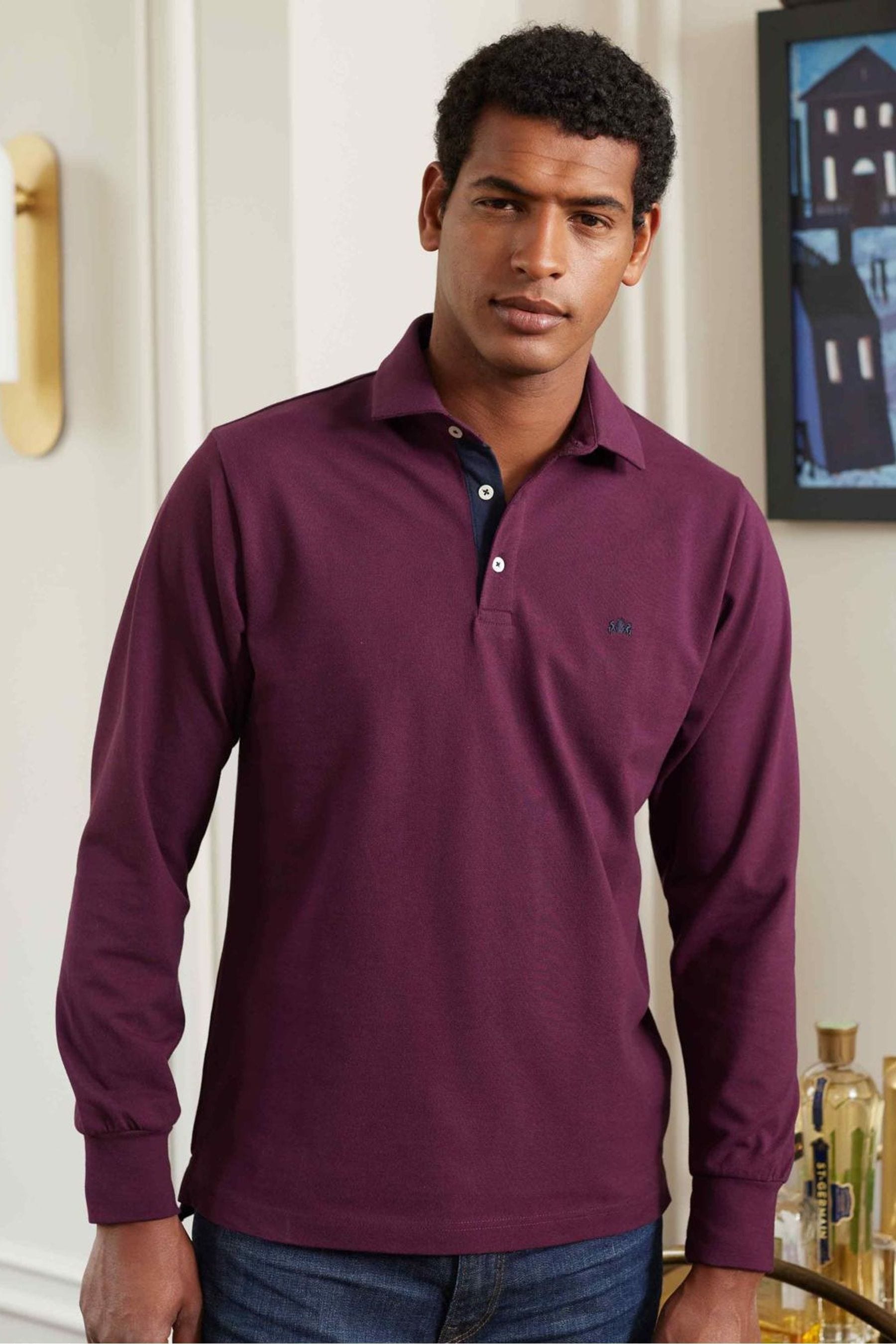 Long sleeve purple polo shirt online