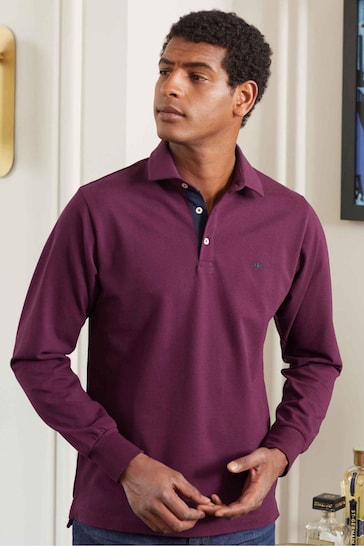 Savile Row Company Purple Long Sleeve Polo Shirt