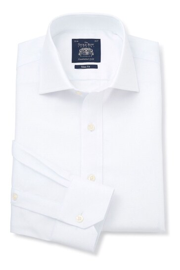 Savile Row Company Textured Dobby Slim Single Cuff White Shirt