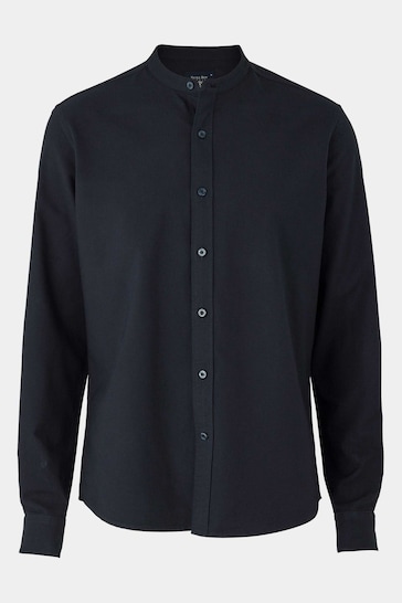 Savile Row Company Slim Fit Navy Blue Grandad Collar Shirt