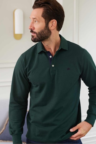 Savile Row Company Dark Green Long Sleeve Polo Shirt
