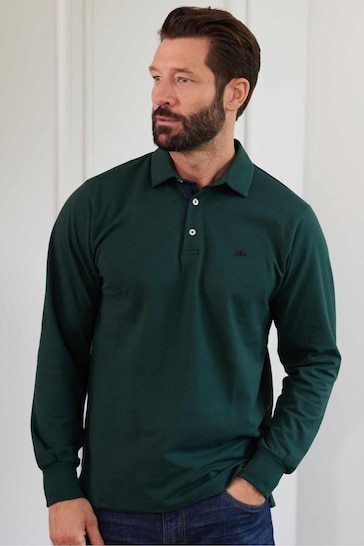 Savile Row Company Dark Green Long Sleeve Polo Shirt