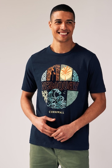 Navy Summer Newquay Graphic T-Shirt