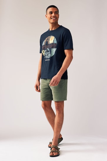 Navy Summer Newquay Graphic T-Shirt