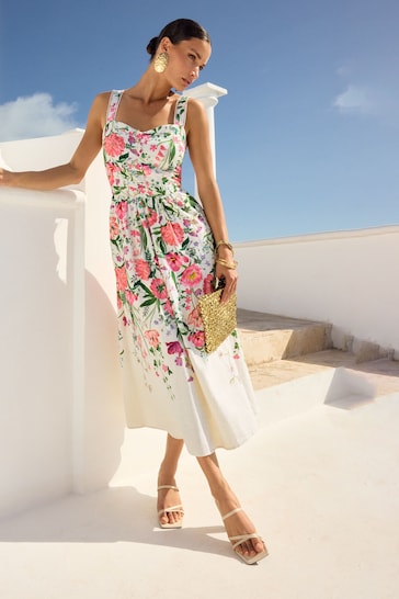 V&A | Love & Roses Floral Petite Linen Blend Printed Cami Midi Dress