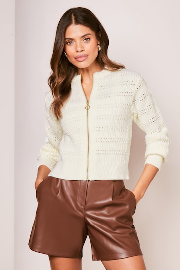 Lipsy Cream Stitch Detail Knitted Bomber Jackets