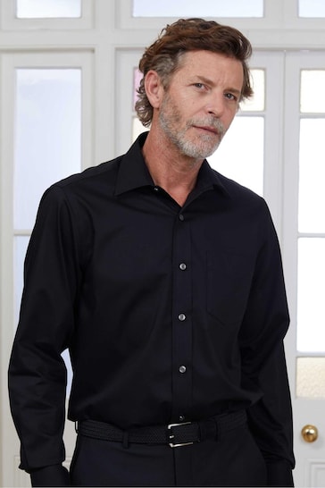 Savile Row Company Twill Classic Fit Single Cuff Formal Black Shirt