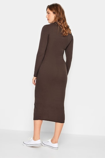 Long Tall Sally Brown Long Sleeve Ribbed Split Front Sleeve Dress