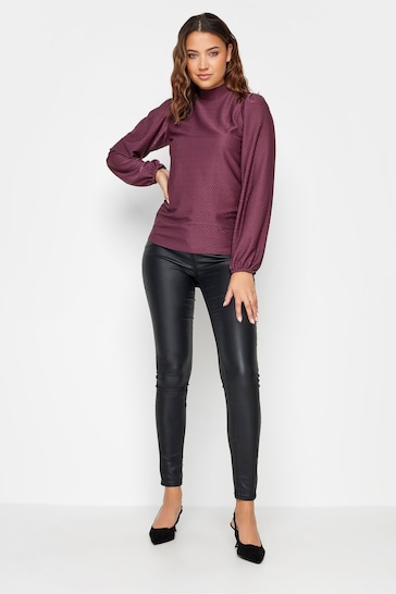Long Tall Sally Red High Neck Textured Top