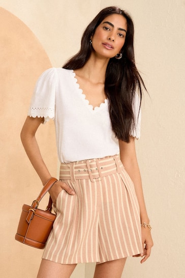 Love & Roses Pink Stripe Linen Look Tailored Belted Richmond Shorts