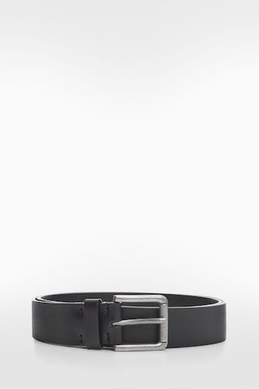 Mango Black Leather Belt With Square Buckle