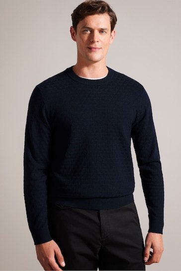 Ted Baker Blue Loung Long Sleeve T Stitch Crew Neck T-Shirt