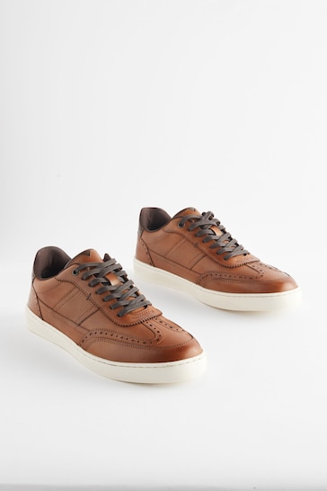 Tan Brown Leather Brogue Trainers