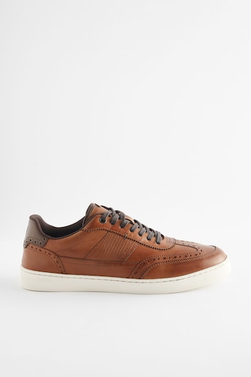 Tan Brown Leather Brogue Trainers