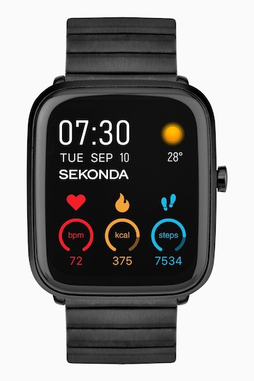 Sekonda Unisex Motion Plus Black Smartwatch With Case And Stainless Steel Bracelet With LCD Dial