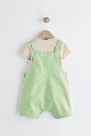 Green Fluro Woven Dungarees And Bodysuit Set (0mths-2yrs)