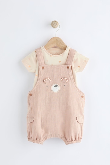 Neutral Bear Woven Dungarees And Bodysuit Set (0mths-2yrs)