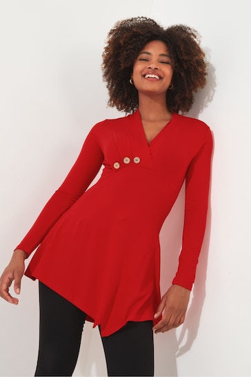 Joe Browns Red Button Detail V-Neck Long Sleeve Tunic Top