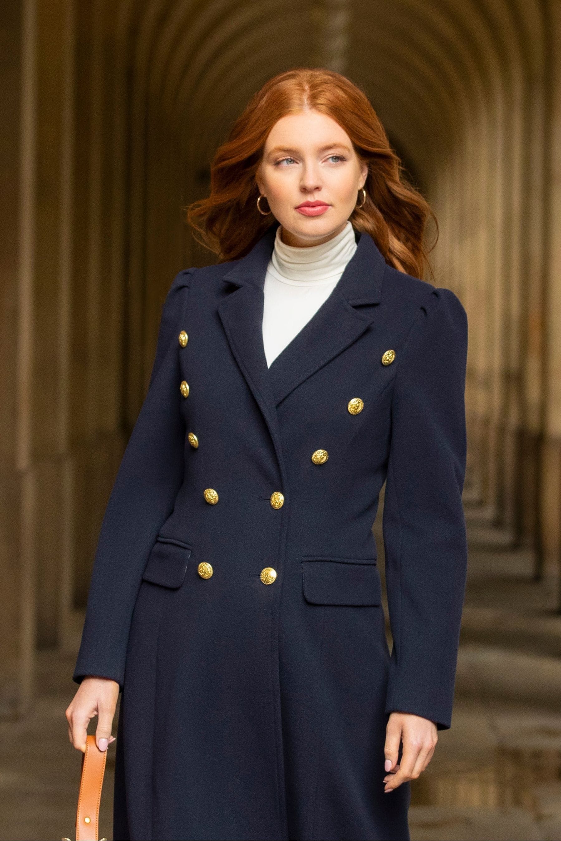 Navy blue military coat womens top