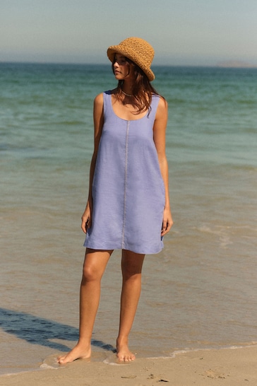 Blue Premium 100% Linen Mini Dress