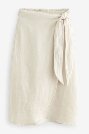Neutral Premium 100% Linen Midi Wrap Skirt