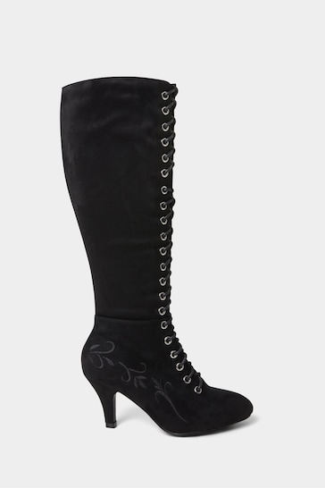 Joe Browns Black Layla Lace-Up Embroidered Boots