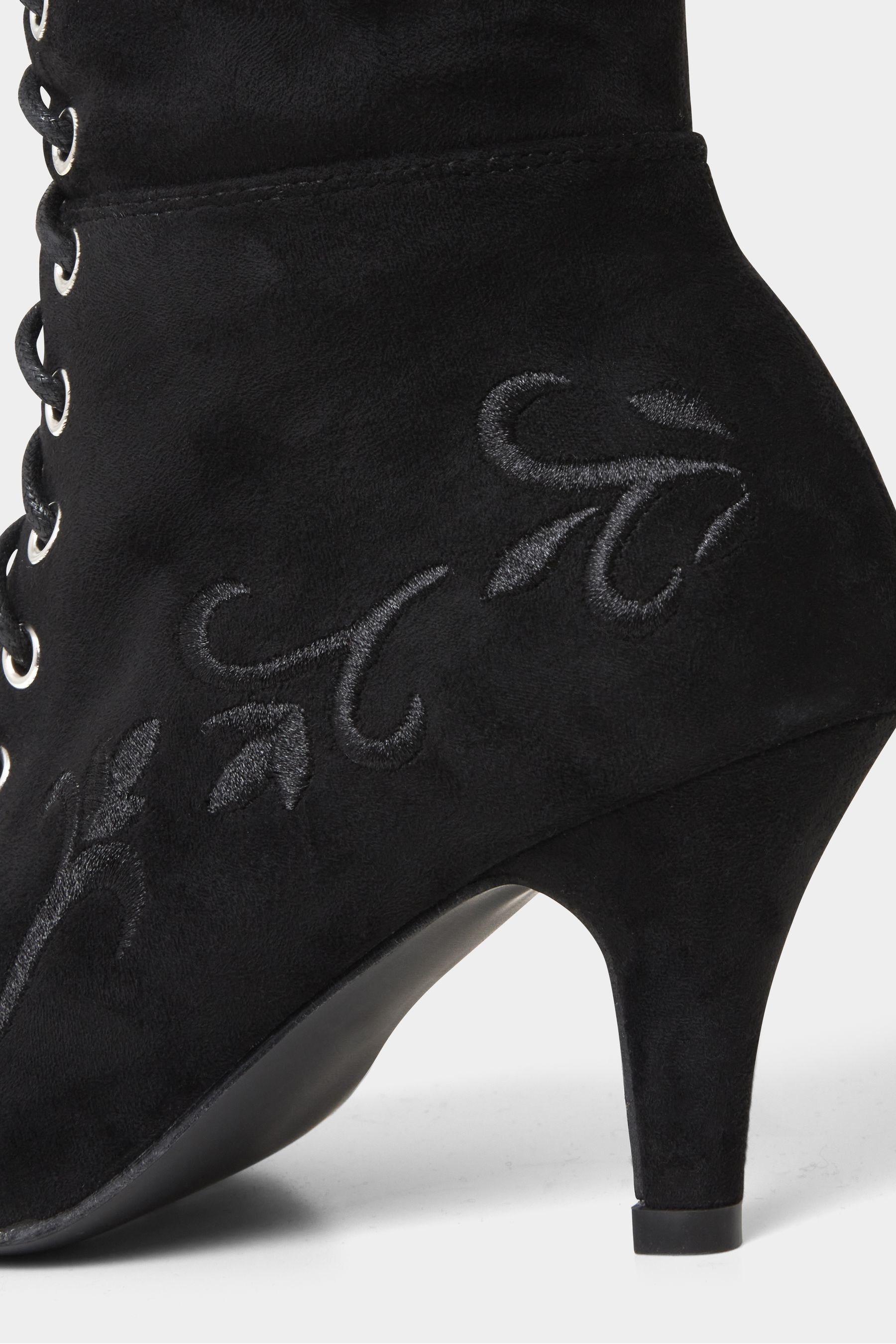 Black lace up kitten heel boots deals