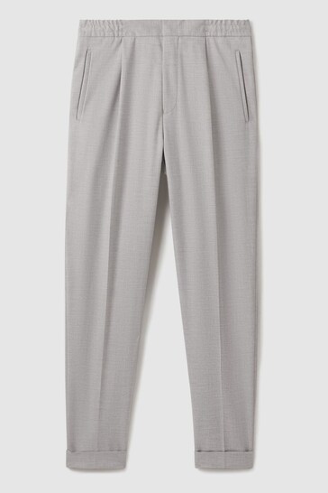 Reiss Grey Brighton Relaxed Drawstring Trousers with Turn-Ups