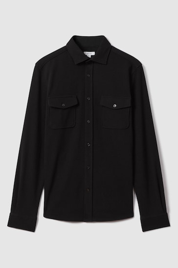 Reiss Black Ragan Textured Button-Through Shirt