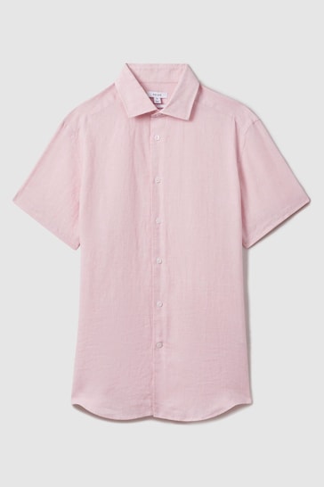 Reiss Flamingo Holiday Slim Fit Linen Button-Through Shirt