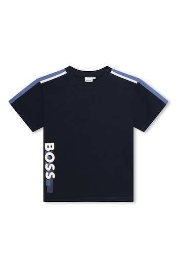 BOSS Blue Short Sleeved Colourblock Logo T-Shirt