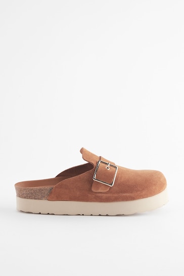 Tan Brown Forever Comfort Suede Chunky Footbed Clogs
