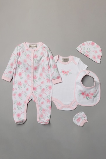Rock-A-Bye Baby Boutique Pink Floral Print Cotton 5-Piece Baby Gift Set