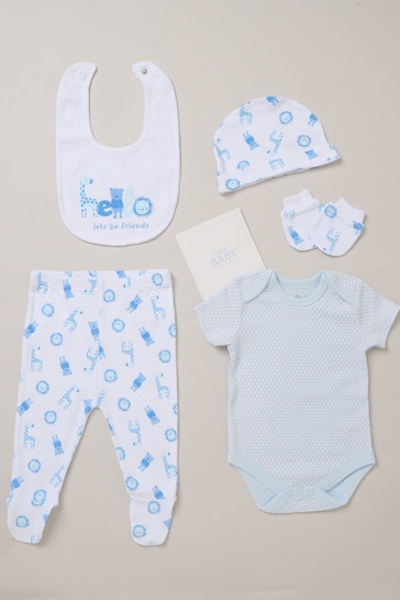 Rock-A-Bye Baby Boutique Blue Animal Print Cotton 6-Piece Baby Gift Set