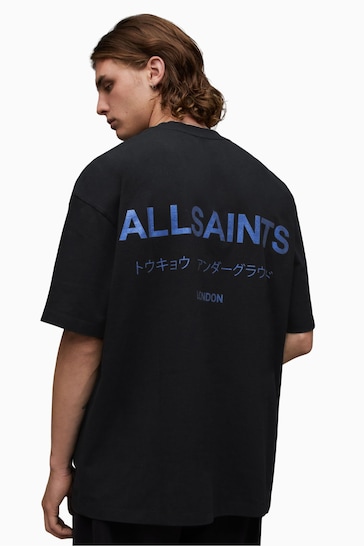 AllSaints Black Crome Underground Crew T-Shirt