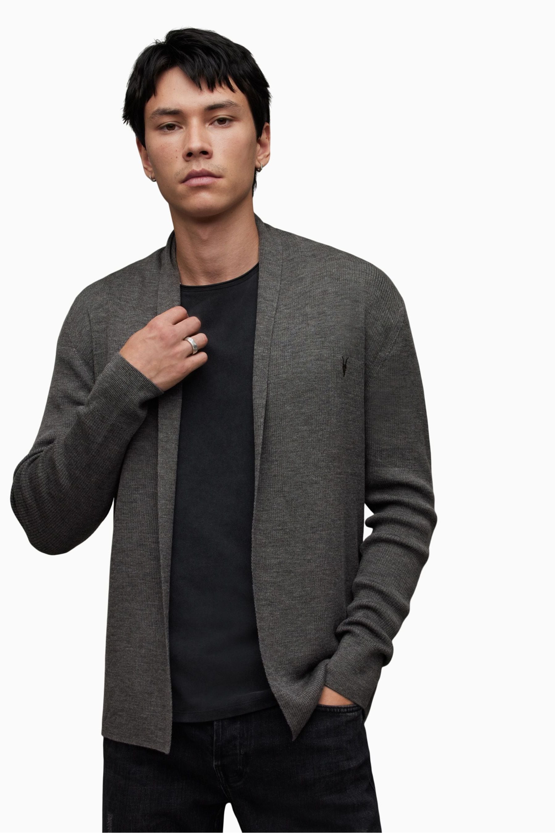 Buy AllSaints Grey Mode Merino Open Cardigan from the Next UK online shop