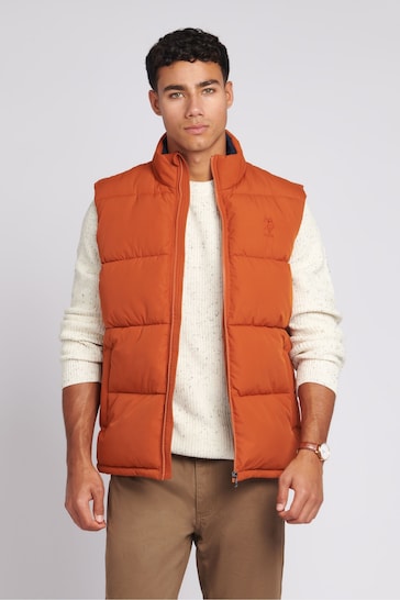 U.S. Polo Assn. Mens Orange Thick Quilted Gilet