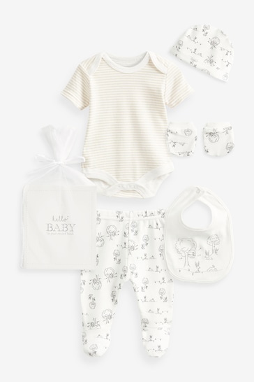 Rock-A-Bye Baby Boutique Cream Bee and Bunny Print Cotton 6-Piece Baby Gift Set