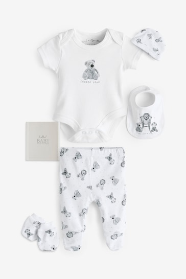Rock-A-Bye Baby Boutique Teddy Bear Print Cotton White 6-Piece Baby Gift Set