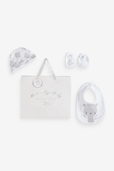 Rock-A-Bye Baby Boutique Bear Print Cotton Gift White 5 Piece Set