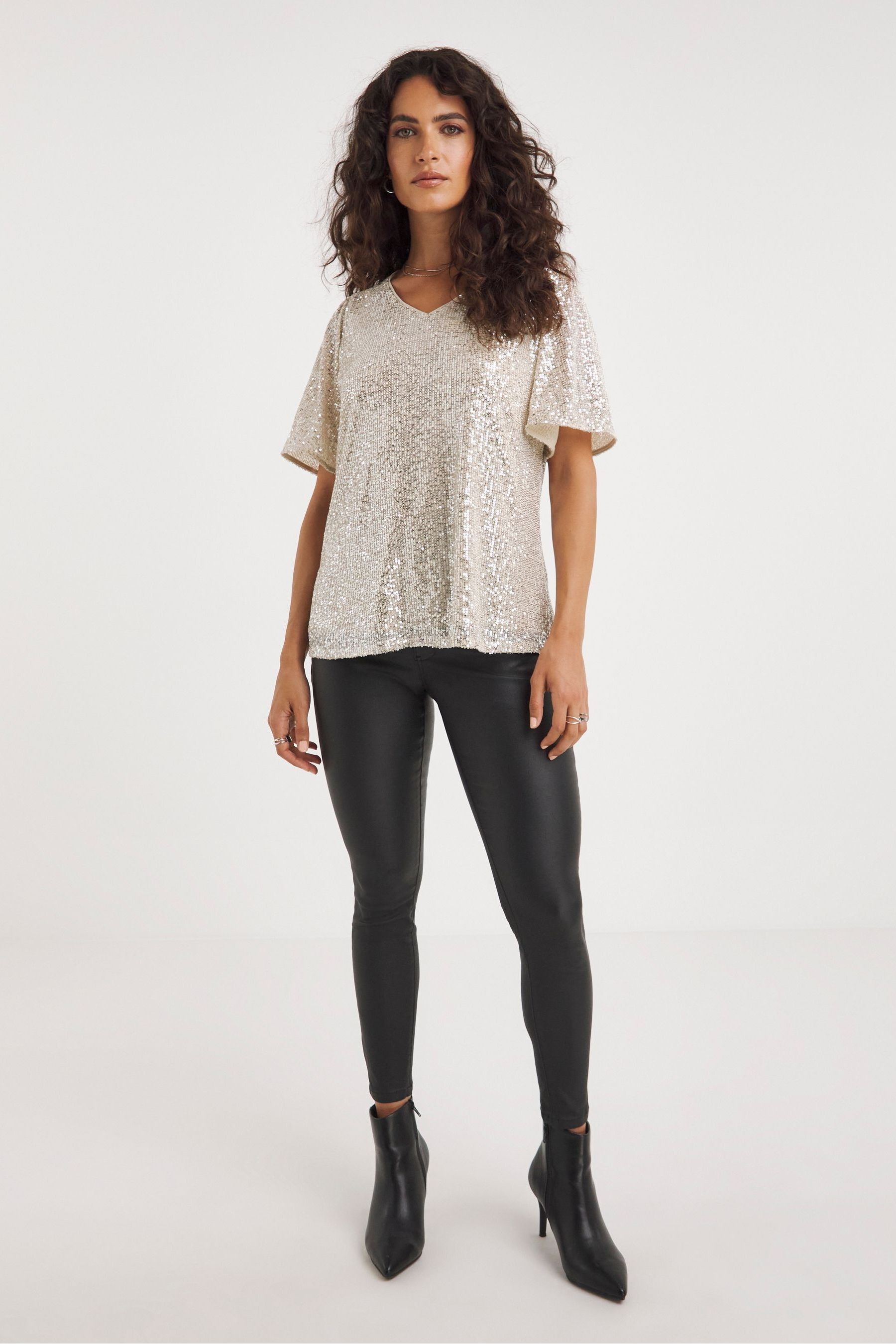 Buy JD Williams Champagne Sequin Angel Sleeve Top from the Next UK