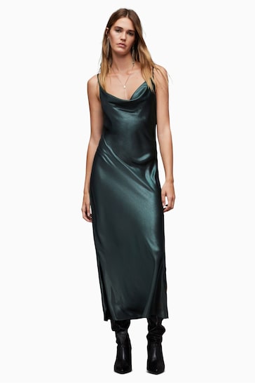 AllSaints Green Hadley Metallic Dress