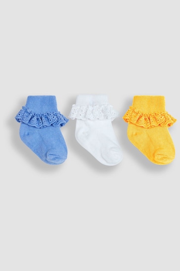 JoJo Maman Bébé Blue 3-Pack Frilly Socks